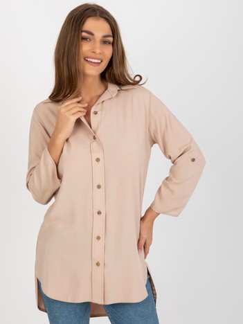 Beige classic cardigan shirt with 3/4 sleeves 
