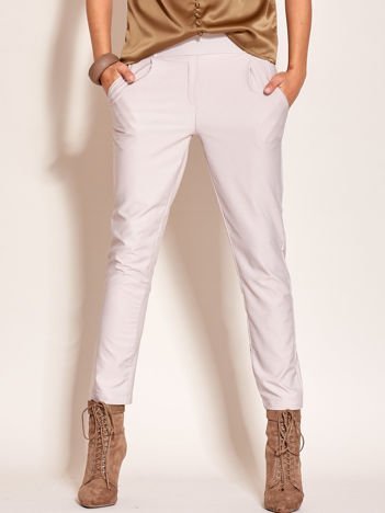 Grey fabric trousers with wide belt