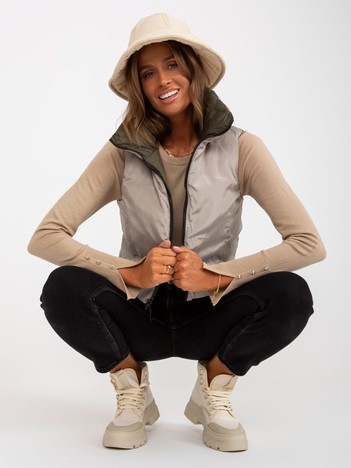 Khaki Double-Sided Down Vest Without Hood  
