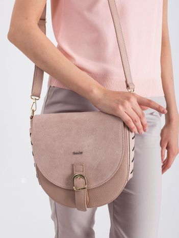 Light Pink Leather Messenger Bag with Flip