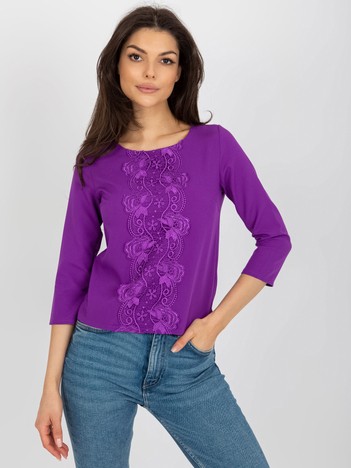 Purple short formal blouse with lace