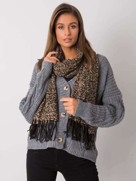 Beige and black scarf with fringes