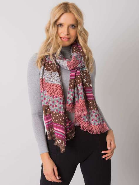 Brown-purple scarf with colorful patterns