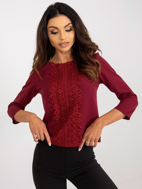 Burgundy elegant formal blouse with lace 