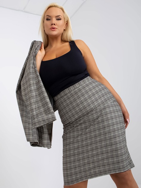 Gray Plus Size Plaid Pencil Skirt 