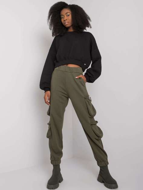 Khaki women's sweatpants with pockets Mila RUE PARIS 