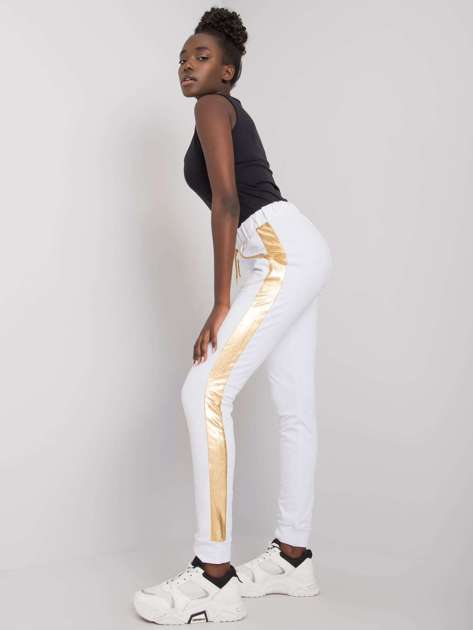 White and gold sweatpants with Ewelyn stripe